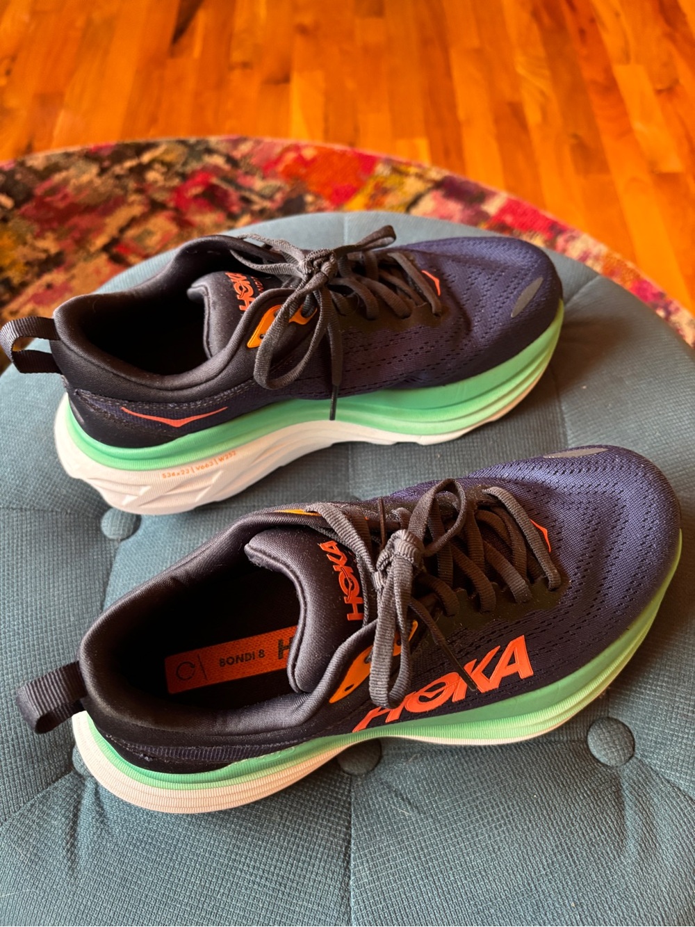 Hoka Navy Sneakers with Coral Logo and Mint Midsole - Picture 5 of 6